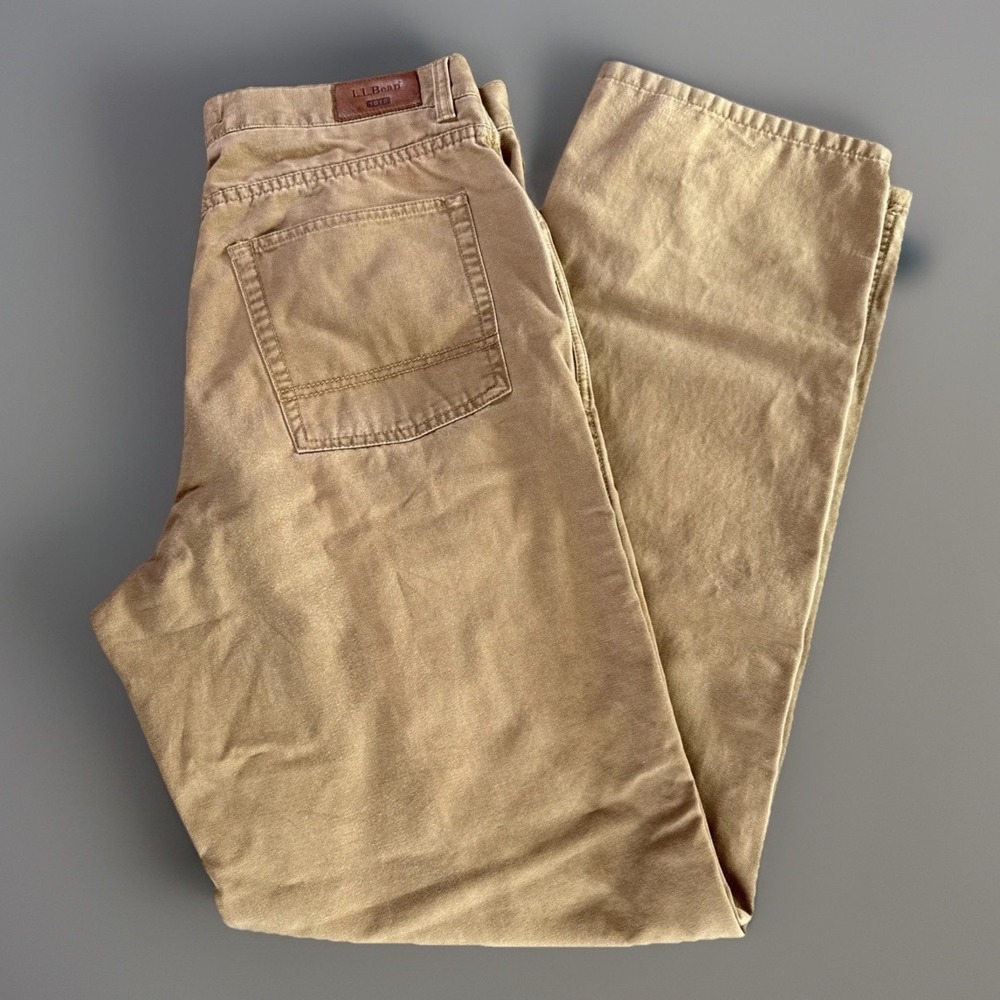 LL Bean Mens Work Pant Cotton 35x33 Canvas Caramel Color Farm Worksite Fishing